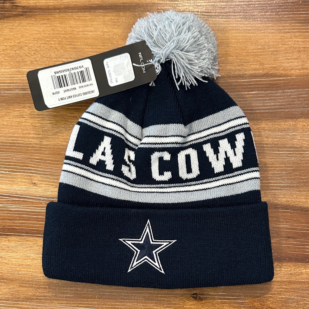 NFL Kids Youth Dallas Cowboys Pom Beanie - Navy and Gray